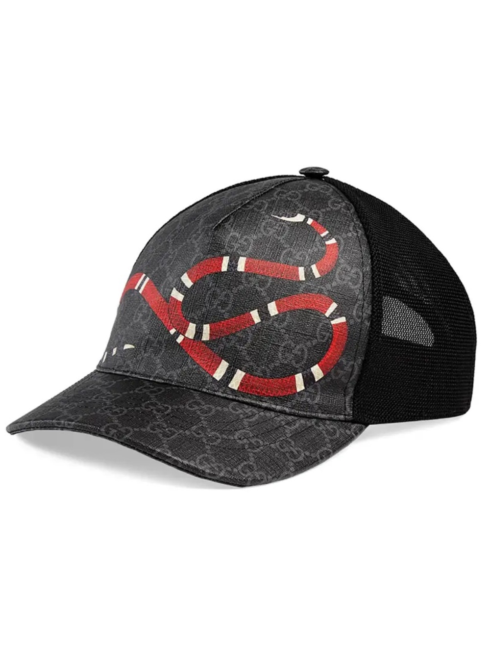 Gucci Black GG Monogram Cap with Red Snake Print